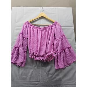 Alredine by Bailey’s Blossoms Purple Swiss Dot Off Shoulder Boho Top Size M